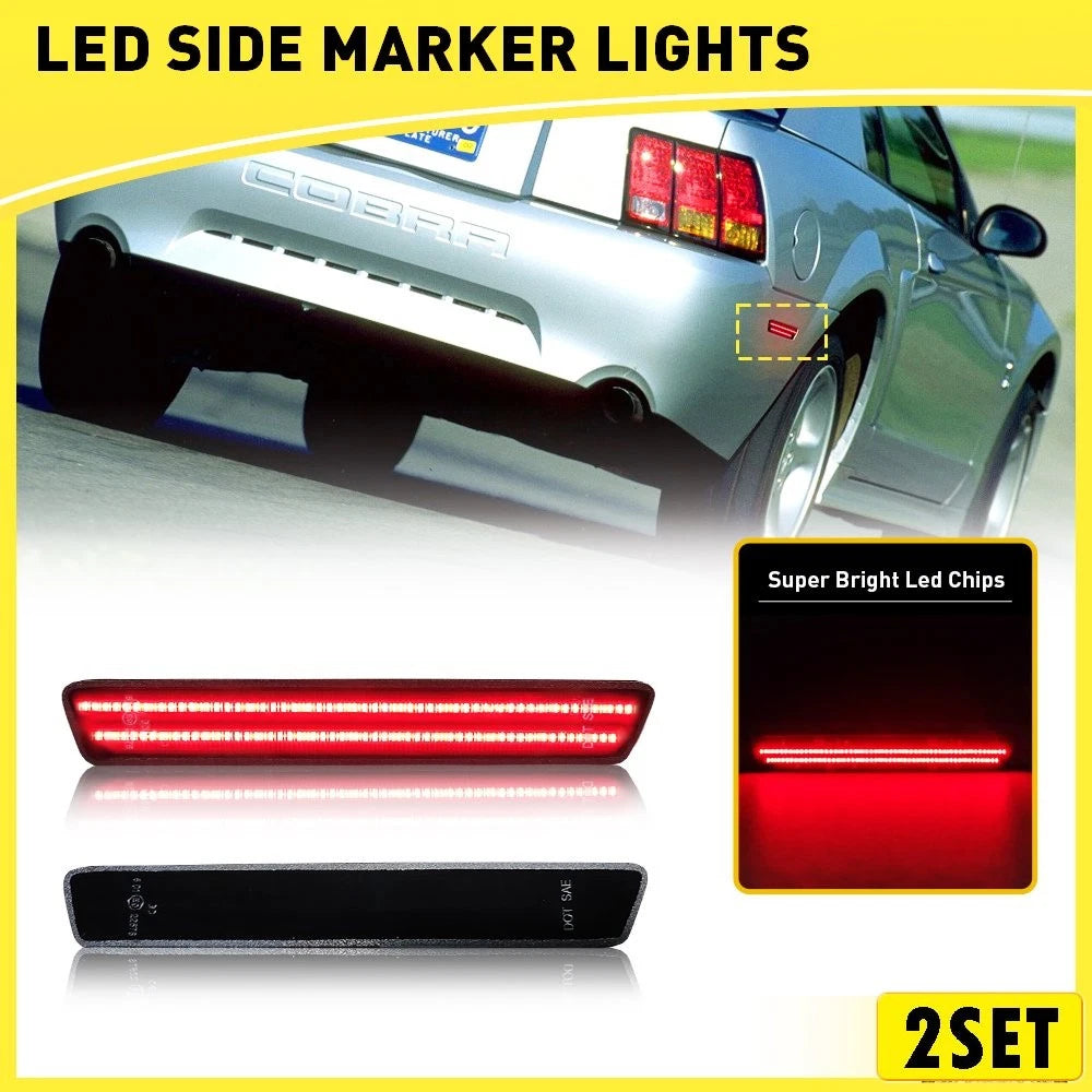 Set of 2 Red LED Bumper Rear Side Marker Parking Lights for Ford Mustang (1999–2004)