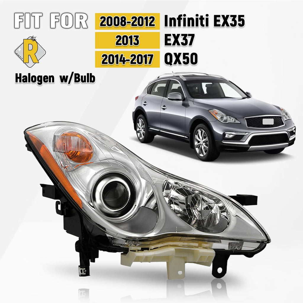 Halogen Headlight Right Side for Infiniti EX35 EX37 QX50 (2008–2017)