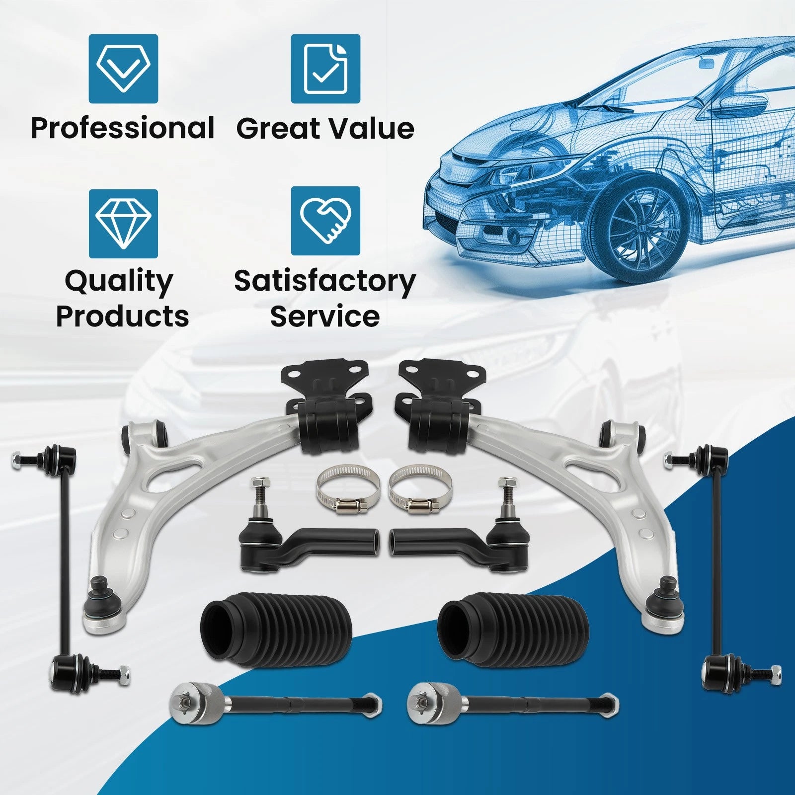 Front Strut Coil Spring + Control Arm Assembly for Ford Focus (2013–2018)
