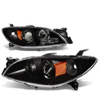 Set of 2 Black Housing Amber Side Euro Projector Headlights for Mazda 3 (2004–2009)