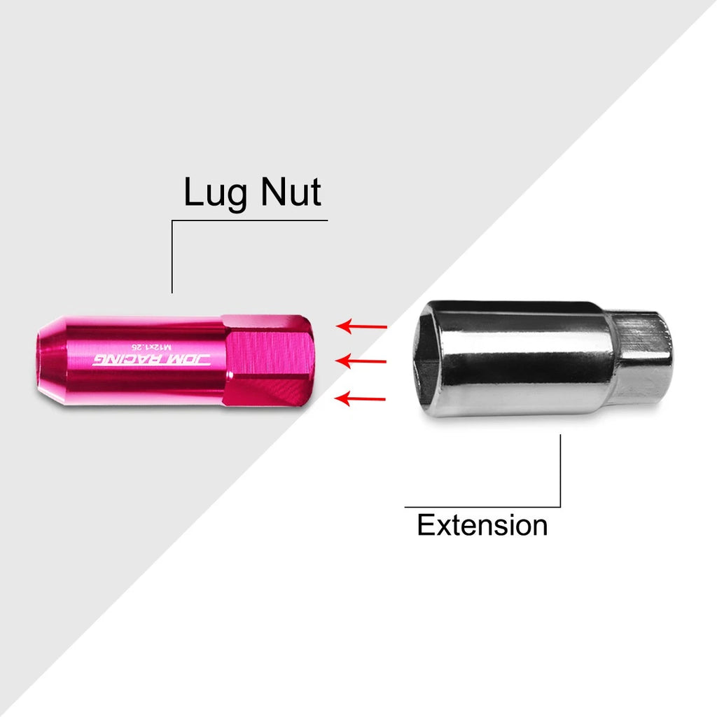 20Pc M12X1.25 Pink JDM Open-End Acorn Hex Wheel Lug Nut + Extension 25mmx60mm