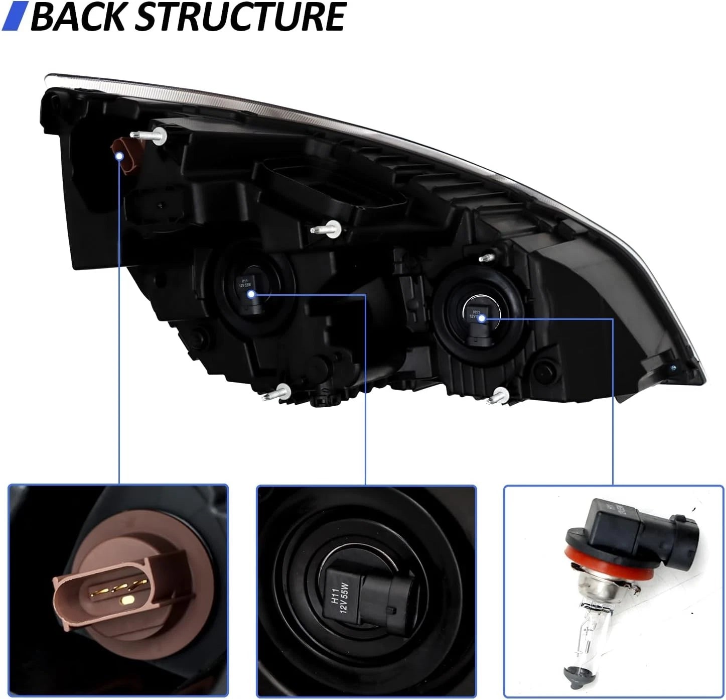 Halogen Black Headlights Assembly Pair for Freightliner Cascadia (2018–2026)