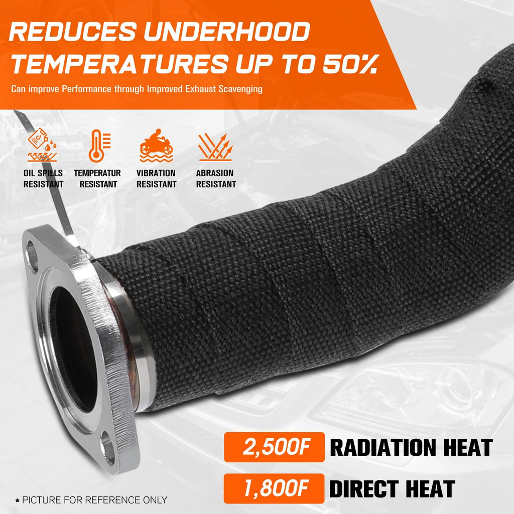 50FT 2" Fiberglass Exhaust Header Heat Wrap +10 Steel Ties for Universal