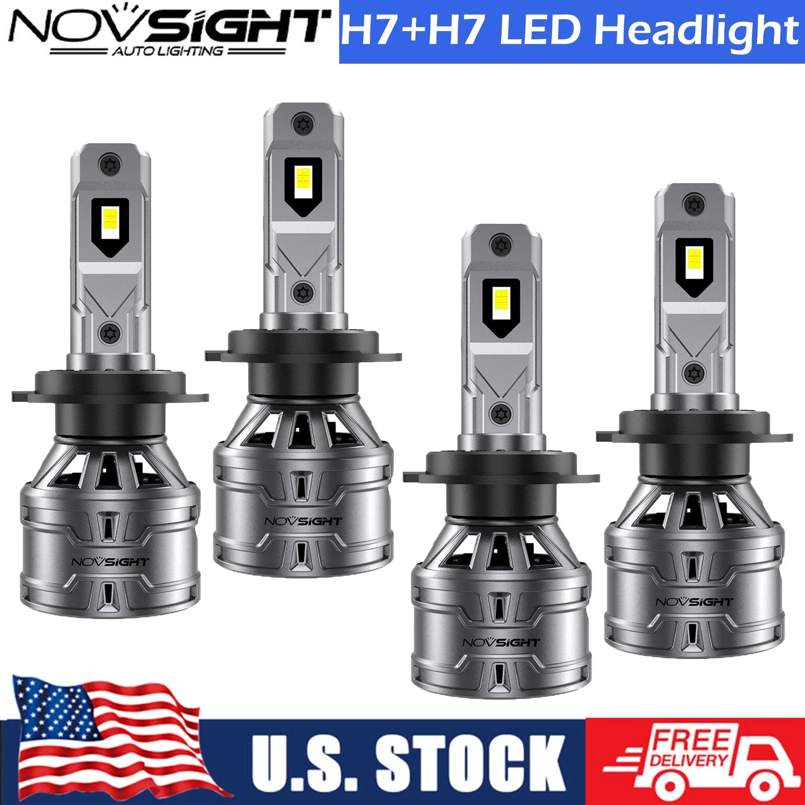 Set of 4 H7 6500K LED Headlight Bulbs 3300000LM for High Low Beam