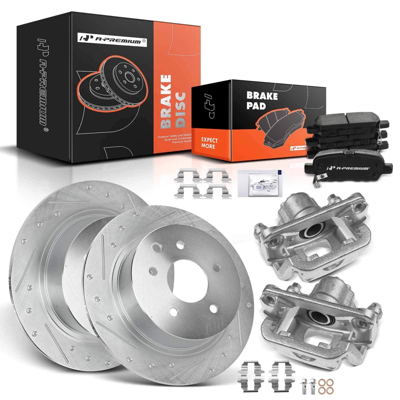 Set of 8 Rear Drilled Brake Rotors and Pads for Nissan Altima Maxima