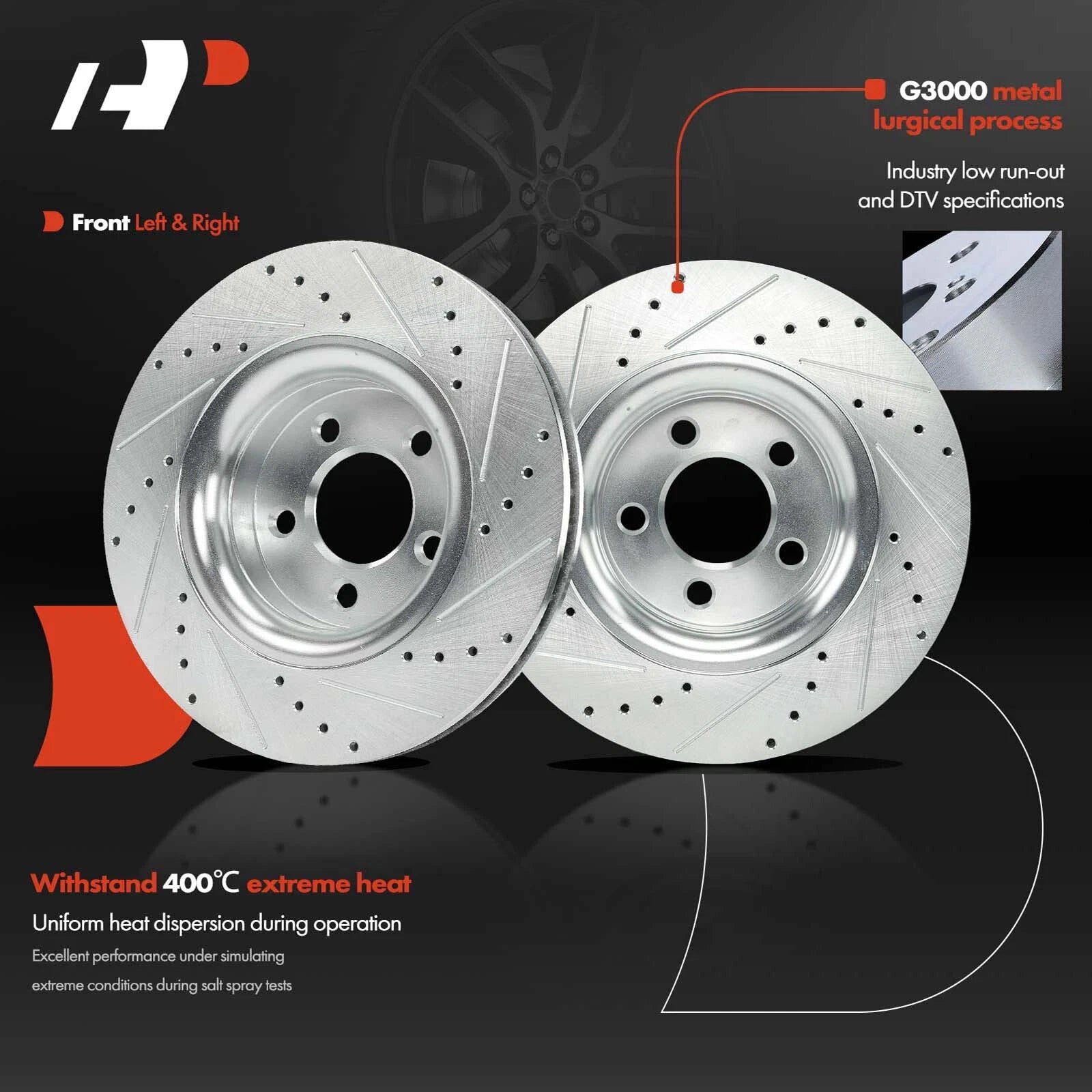 6x Drilled Brake Rotors & Pads for Ford Mustang (2015–2020)