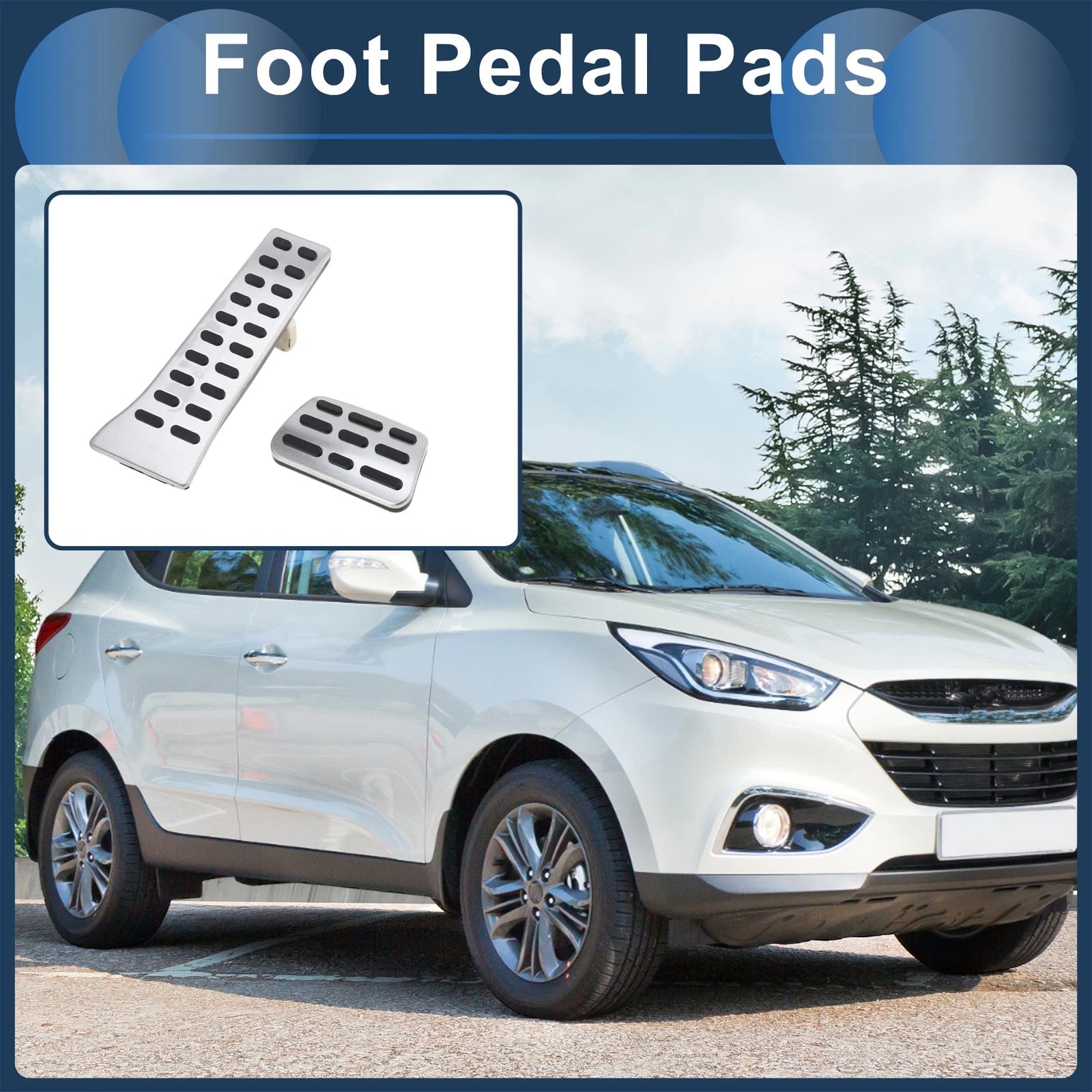 Set of 1 Automatic Footrest Pedals Cover for Hyundai Tucson (2016–2023) Silver Tone