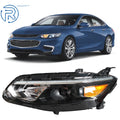 Halogen Headlight for Chevy Malibu (2016–2018) Driver Side Black Clear