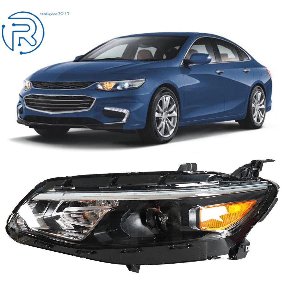 Halogen Headlight for Chevy Malibu (2016–2018) Driver Side Black Clear