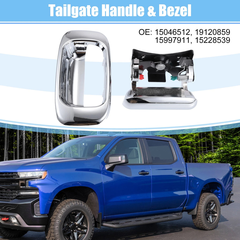 Set of 2 Chrome Tailgate Handles & Bezels 15228539 for Chevrolet GMC 