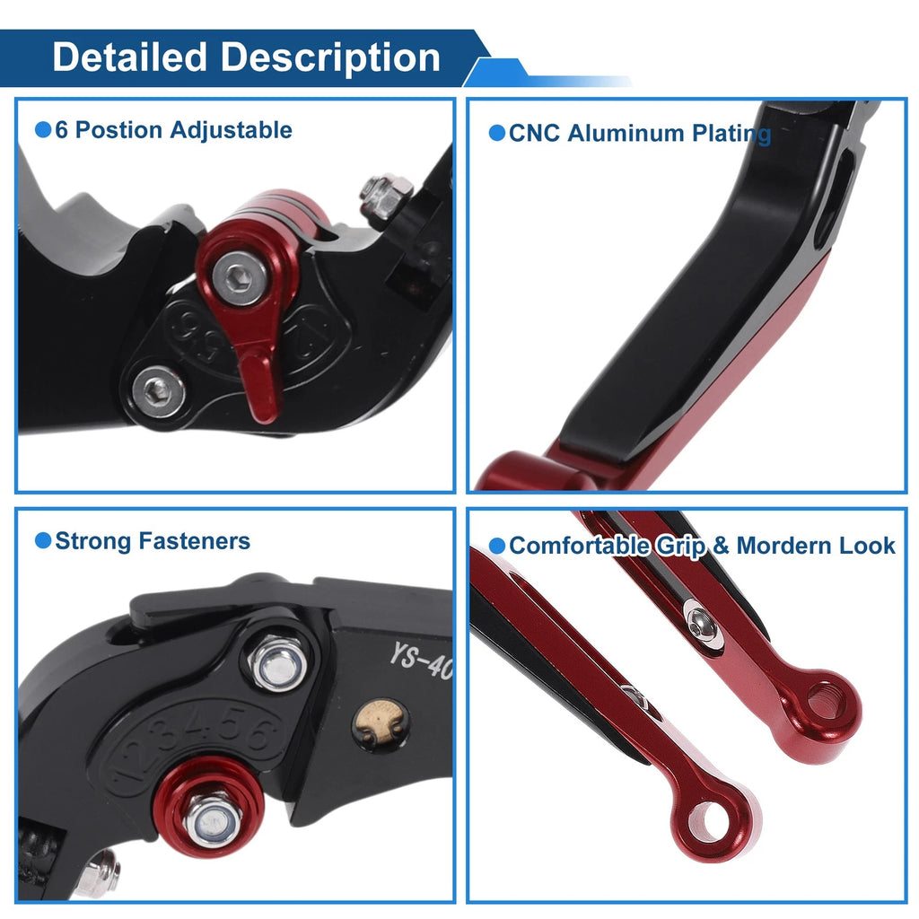 Adjustable Brake Clutch Levers for Honda CBR600RR (2007–2016) Black Red