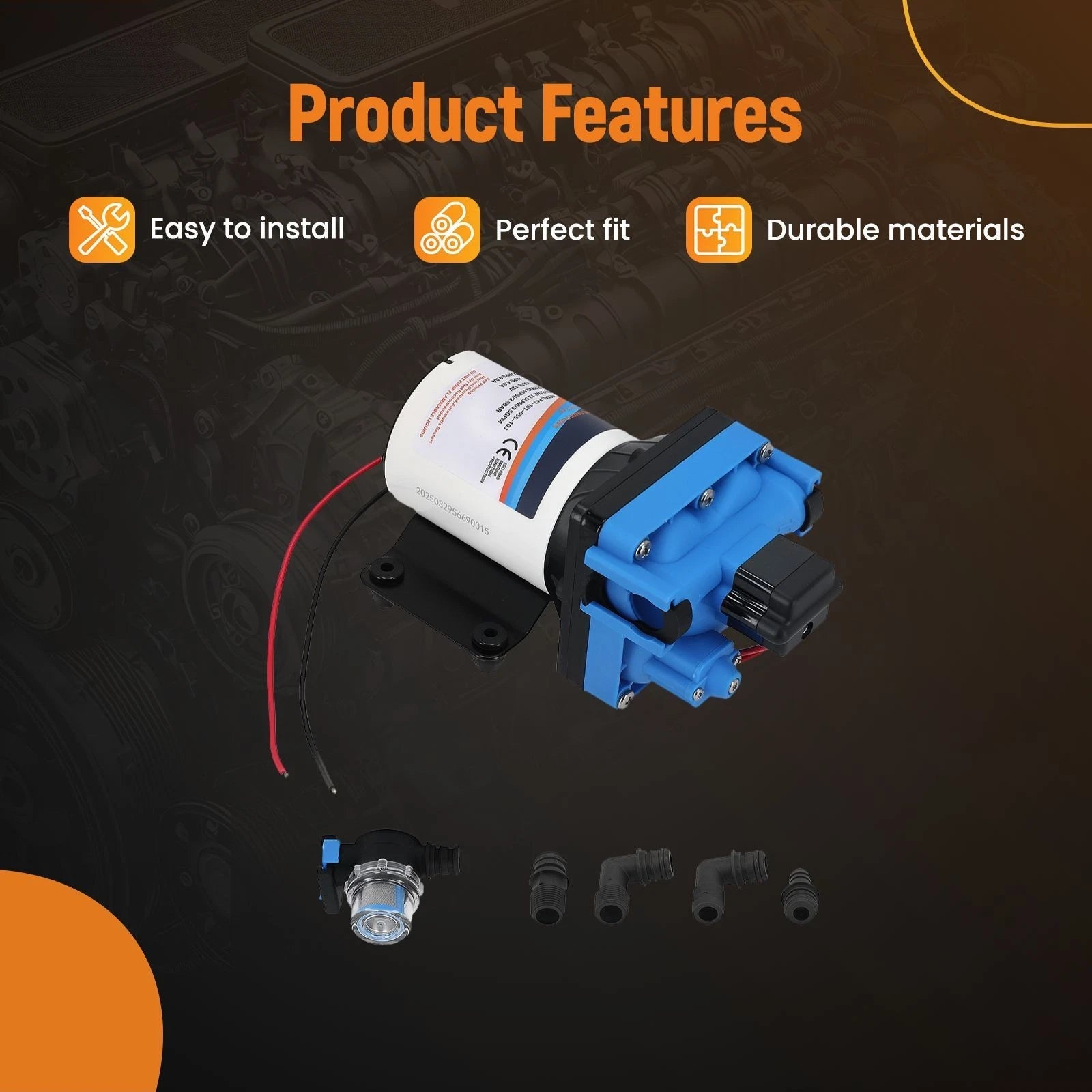 Water Pressure Diaphragm Pump for RV Boat Marine (12V/24V DC) (3.5GPM–55PSI)