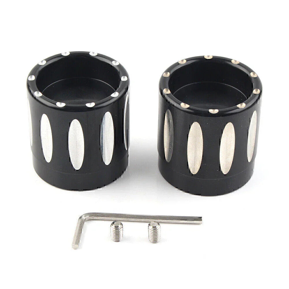 Black CNC Front Axle Nut Covers for Harley Touring Softail