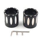 Black CNC Front Axle Nut Covers for Harley Touring Softail