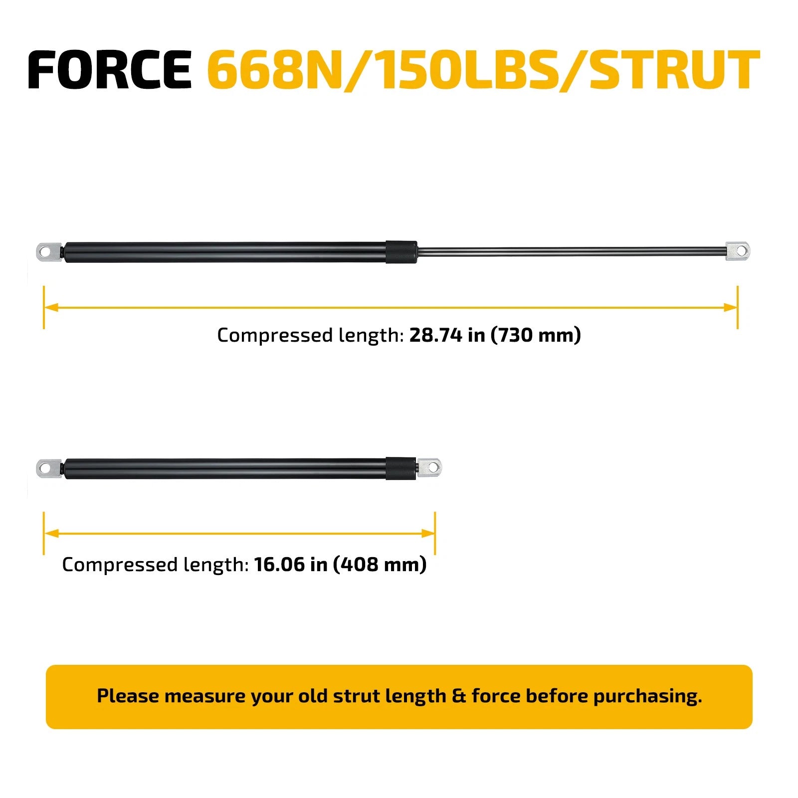 Gas Struts for Floor Hatch (28in, 150lbs)