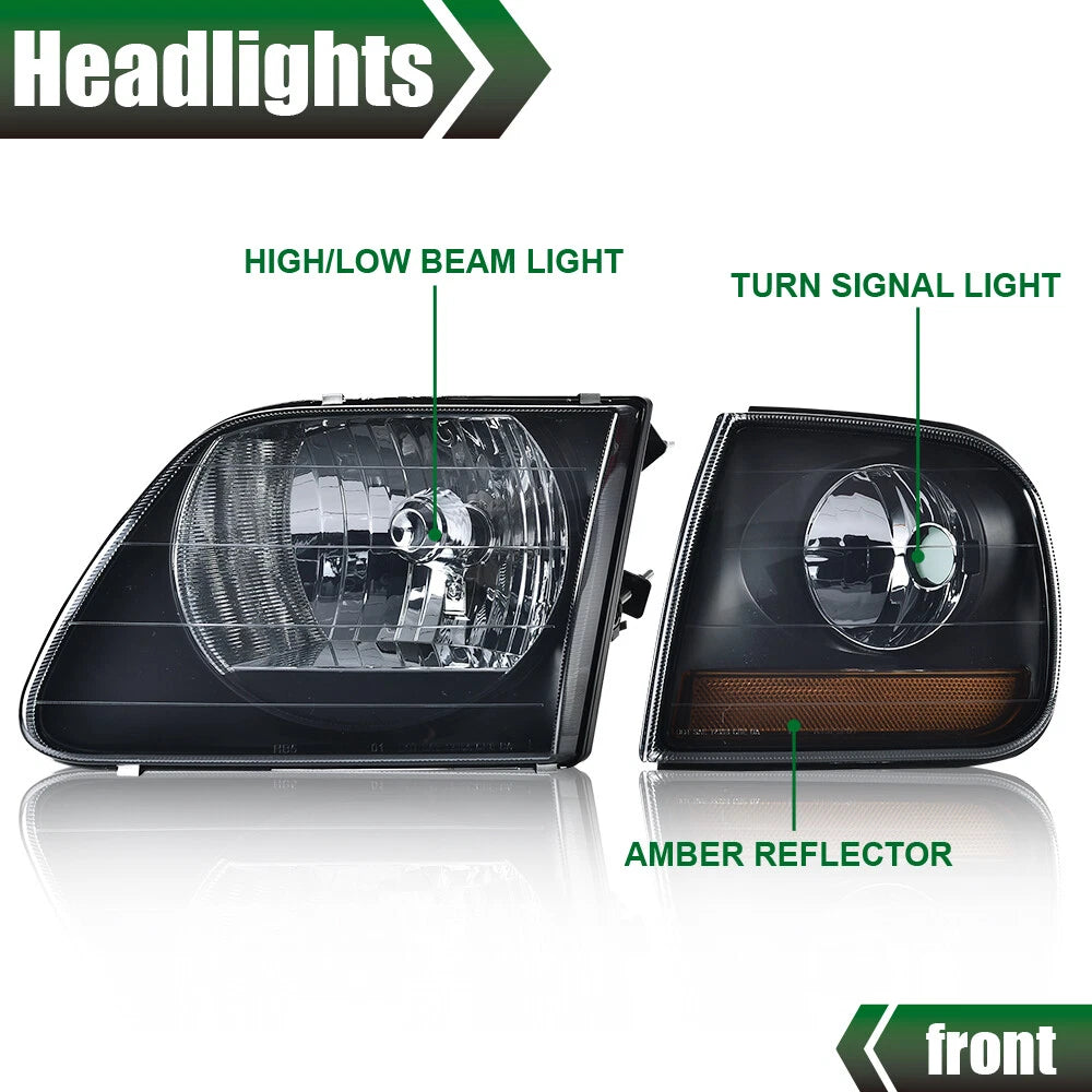 Set of 2 Lightning Style Headlights for Ford F-150 Expedition (1997–2003)