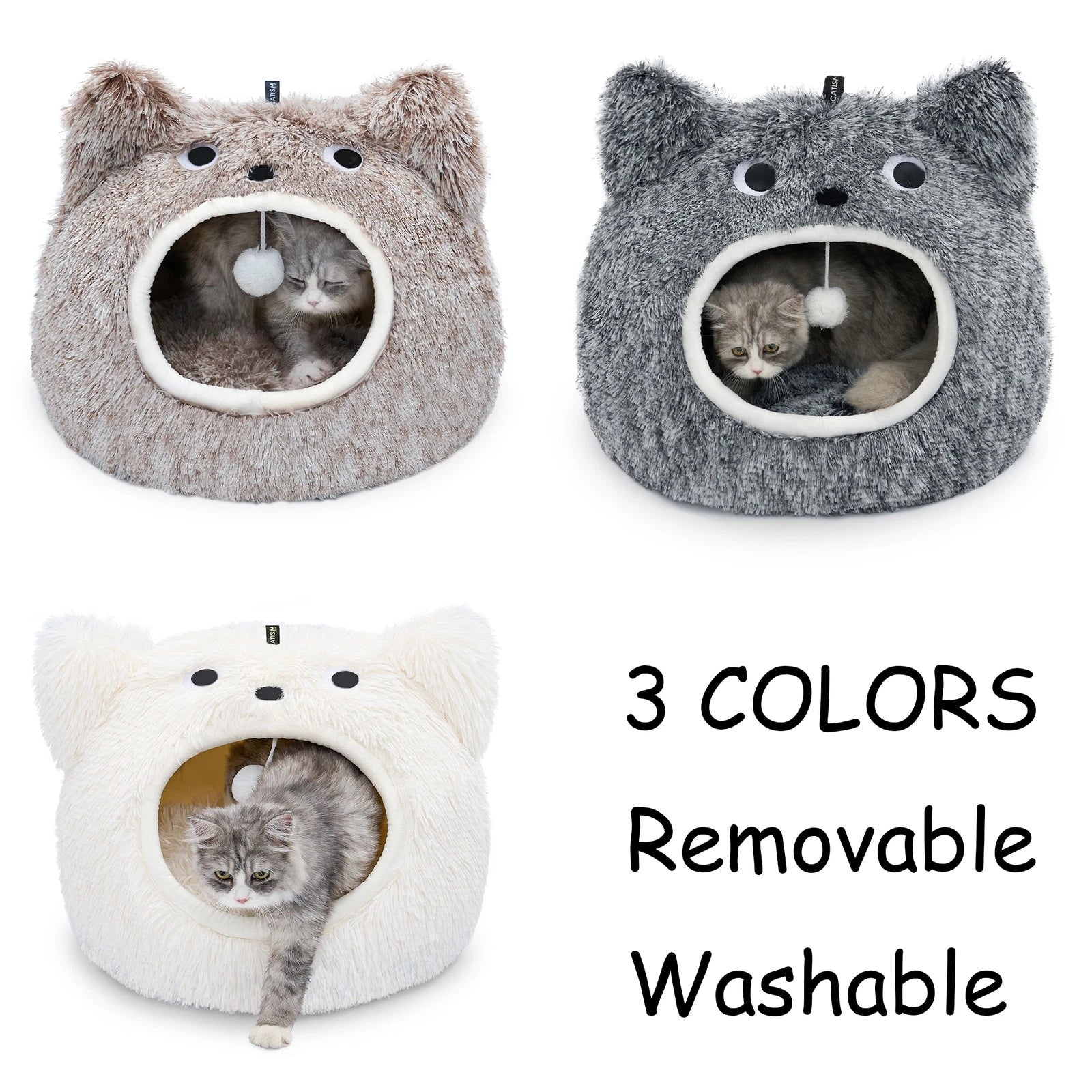 Cat Bed for Indoor Use (Large) - Soft Plush, Removable Pillow, Non-Slip Base
