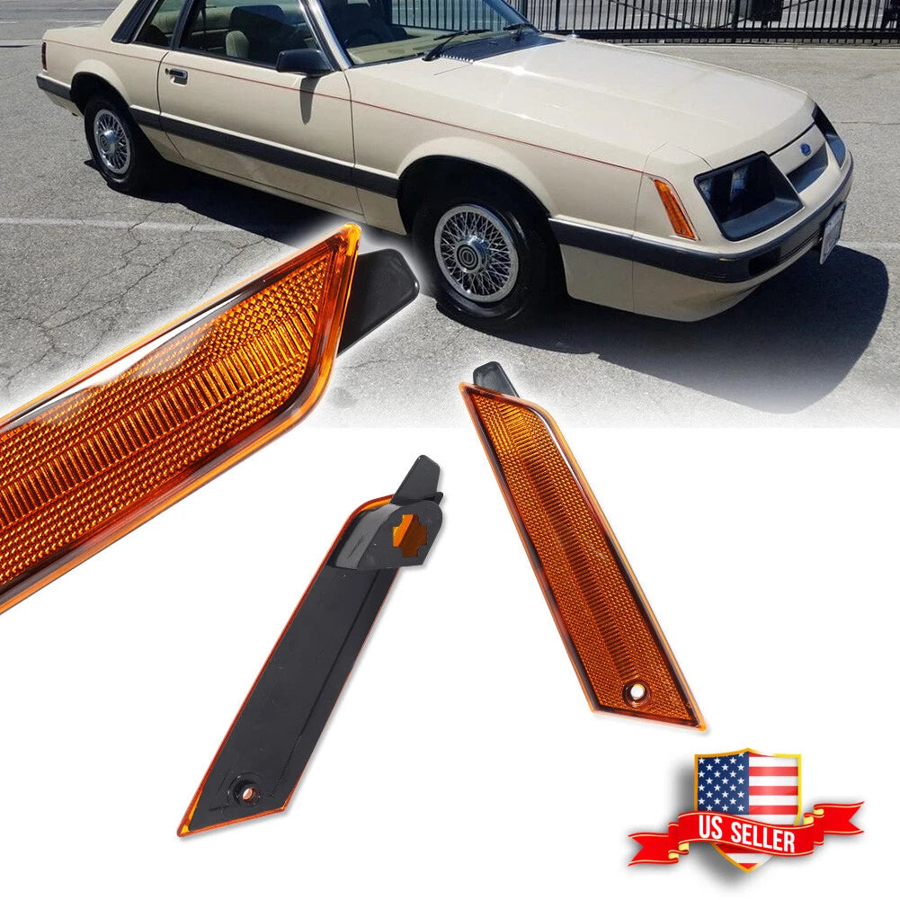 2X Amber Lens Front Fender Side Marker Light for Ford Mustang (1979–1986)