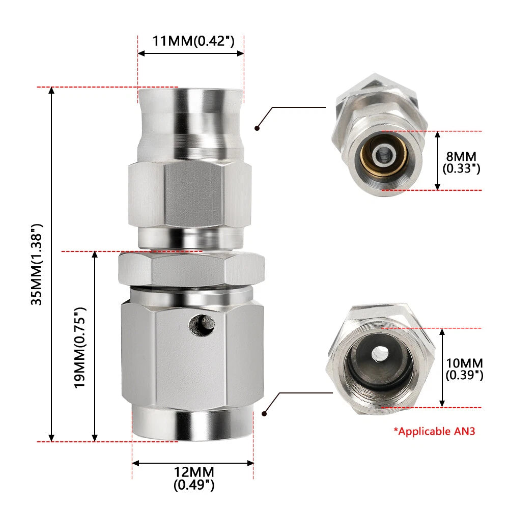 3AN Stainless Steel Brake PTFE Teflon Swivel Hose End Fitting Adapter