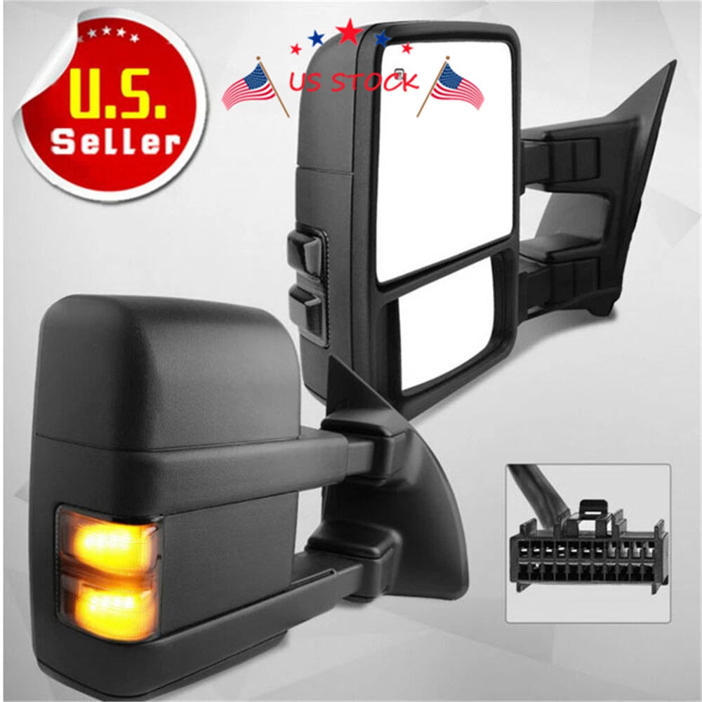 Pair Towing Mirrors with Amber Turn Signal for Ford F250 F350 (2008–2015)