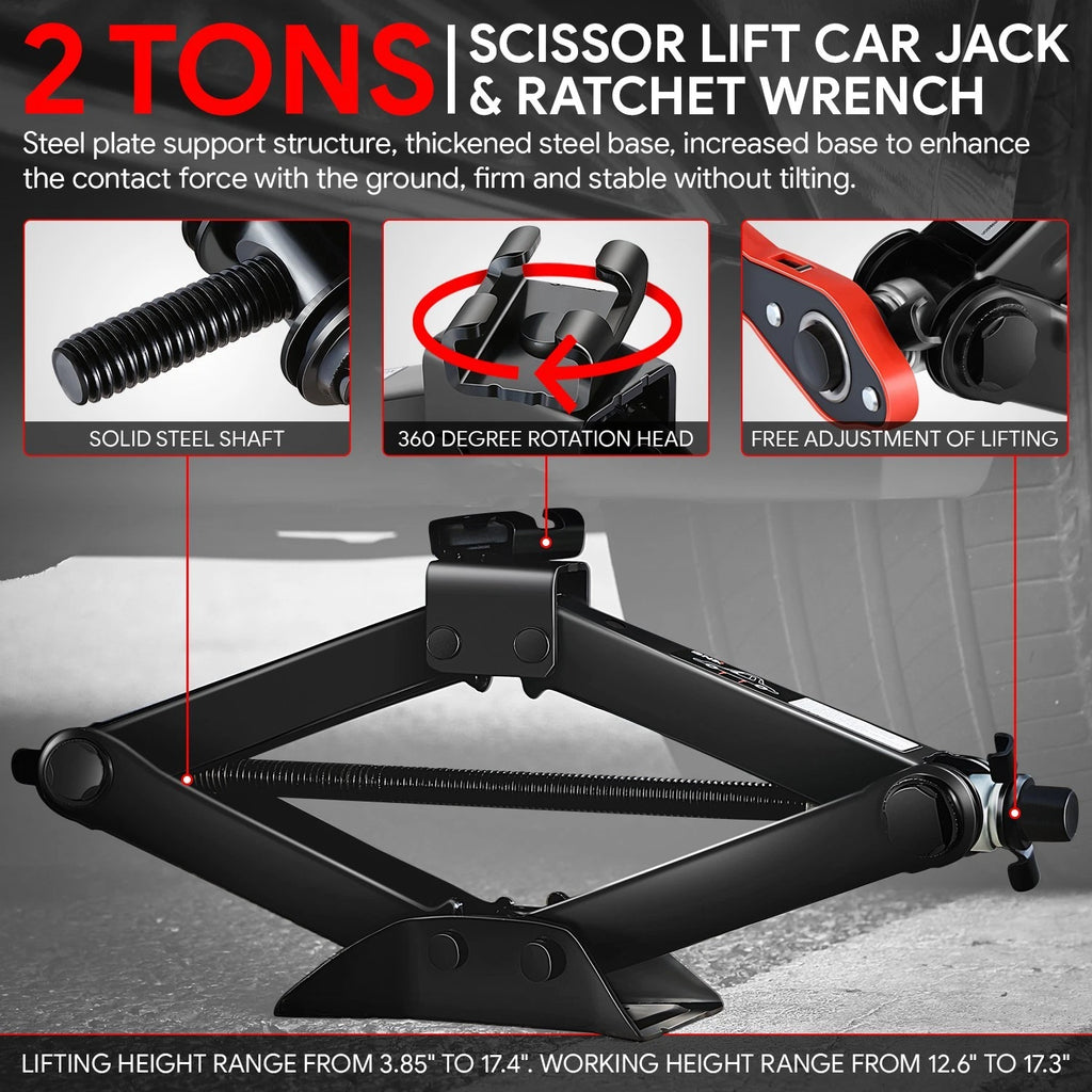 2.0 Ton Scissor Lift Jack with Ratchet Wrench Kit for Automotive Repairs
