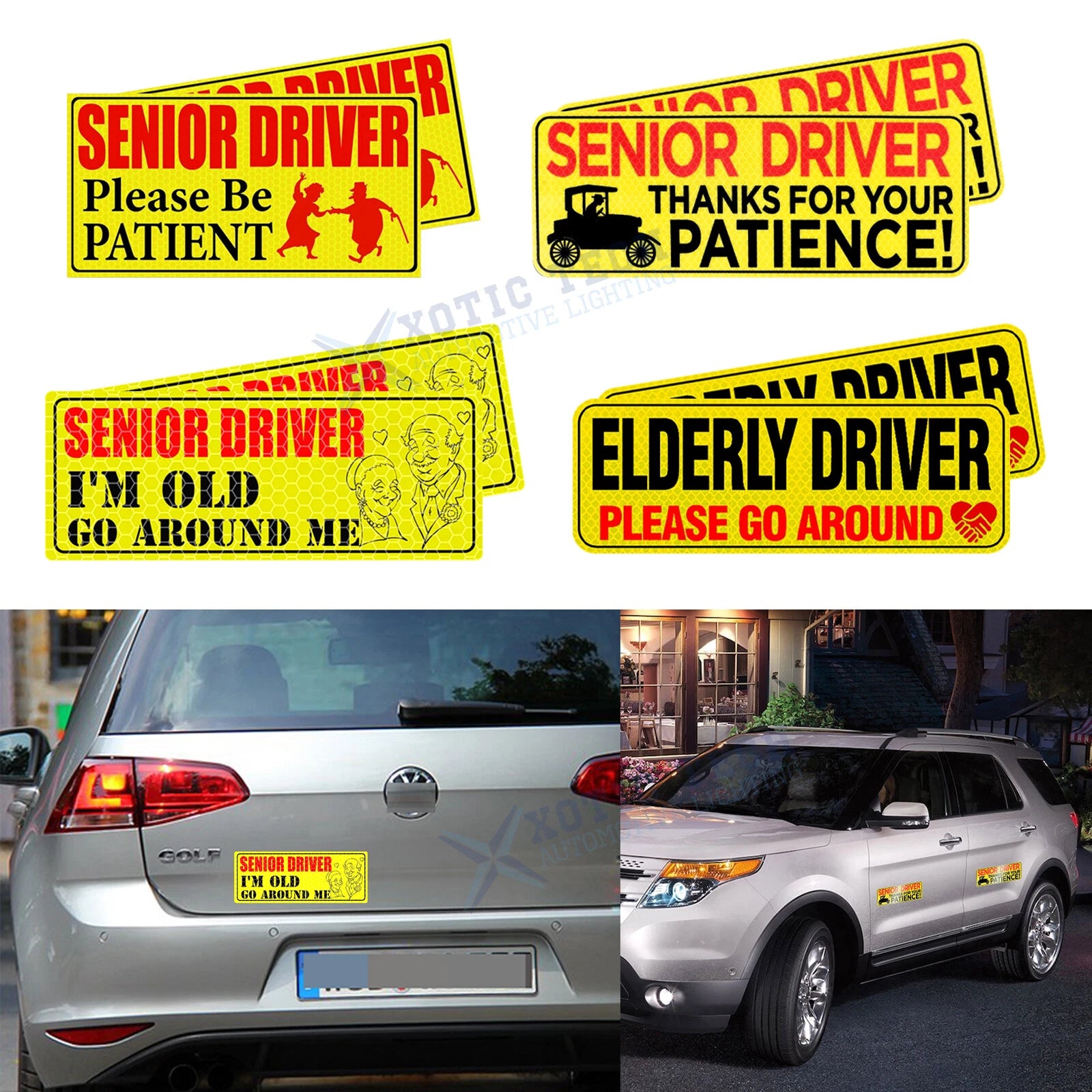 Reflective Senior Driver Car Magnet for Elderly Drivers (Yellow)