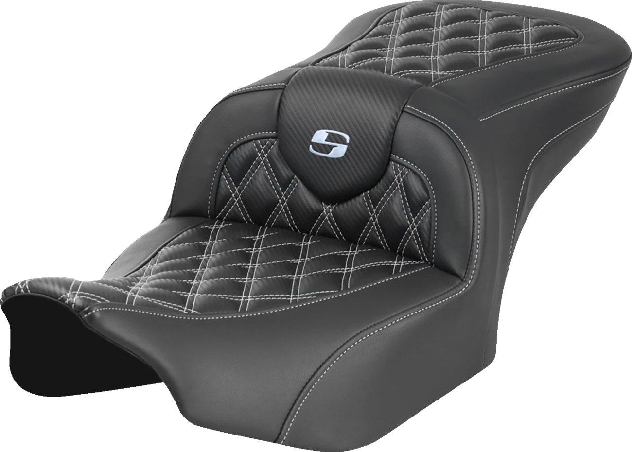 SADDLEMEN RoadSofa Seat for Harley Davidson (2014–2023) - Carbon Fiber, Lattice Stitch