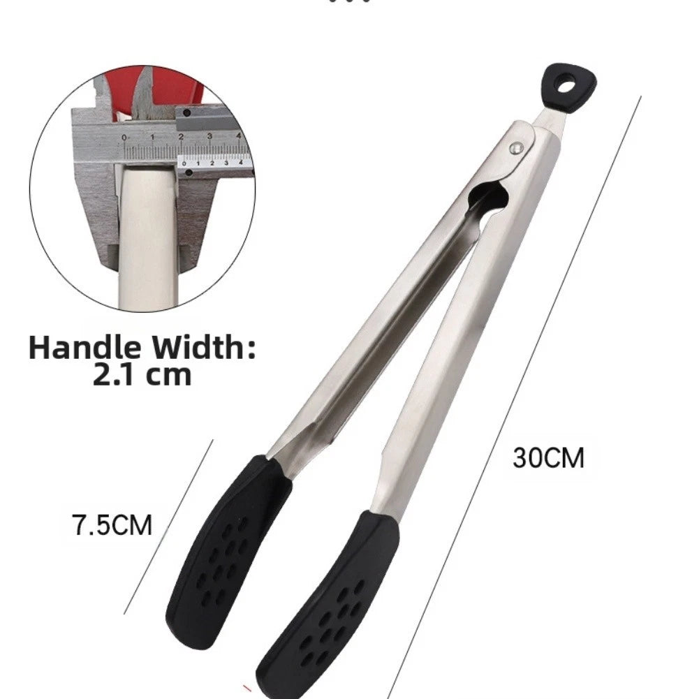 Heat Resistant Silicone Barbecue Tongs 304 Stainless Steel Non Slip Grip