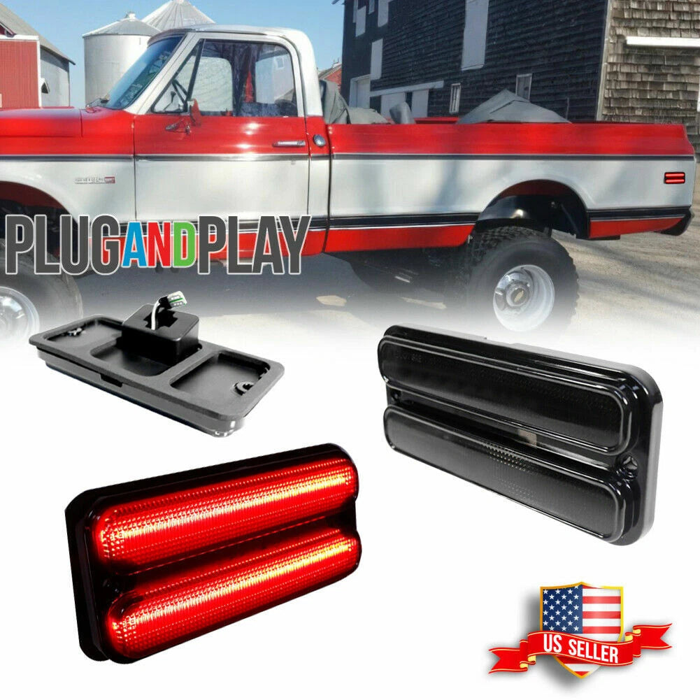 2X Smoke Lens Red LED Rear Side Marker Lights for Chevy GMC Truck (1968–1972)