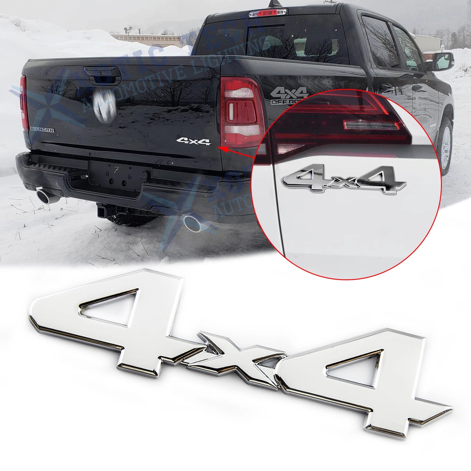 Chrome 4x4 Rear Trunk Emblem Badge Sticker for Dodge Ram 1500–3500 (2010–2020)