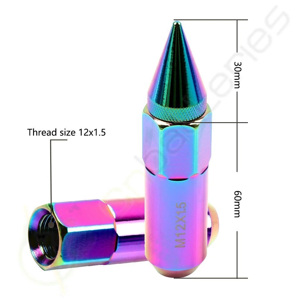 20x Aluminum Neo Chrome M12X1.7 Spike Tuner Extended Lug Nuts for Honda Civic