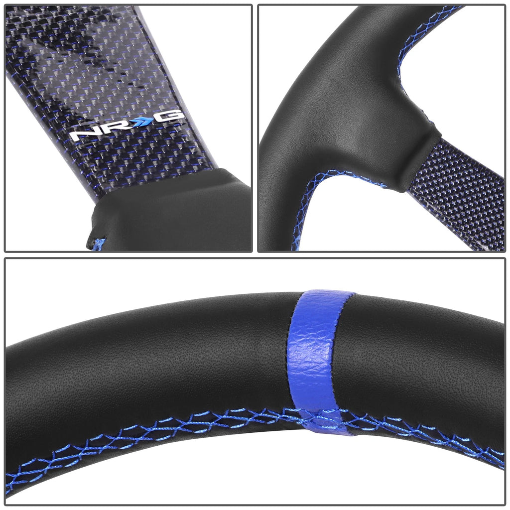 350mm 3" Dish Steering Wheel for NRG (3-Spoke, Blue Carbon Fiber)