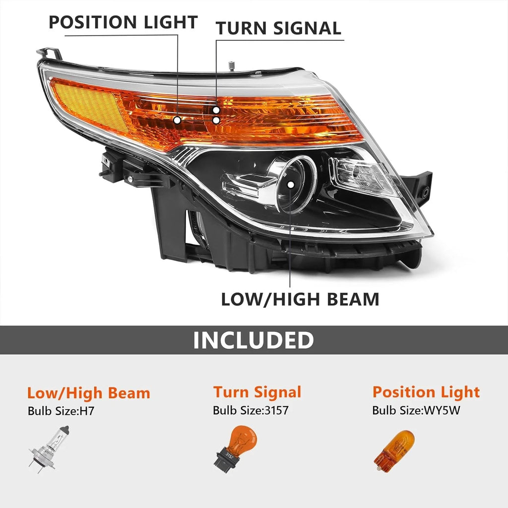 Headlight for Ford Explorer (2011–2015) Passenger Side Halogen