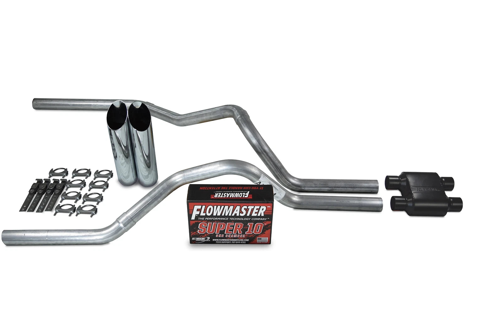 Dual Inlet Exhaust Kit for GM 1500 (1996–1999) - Flowmaster Super 10, Chrome Tips