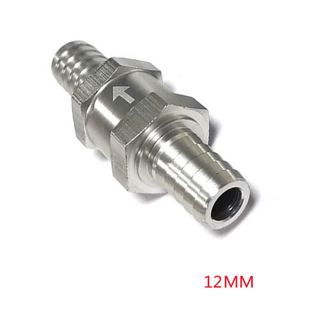 12MM One Way Check Valve for Gas Diesel Fuel (Inline) - Silver Aluminum