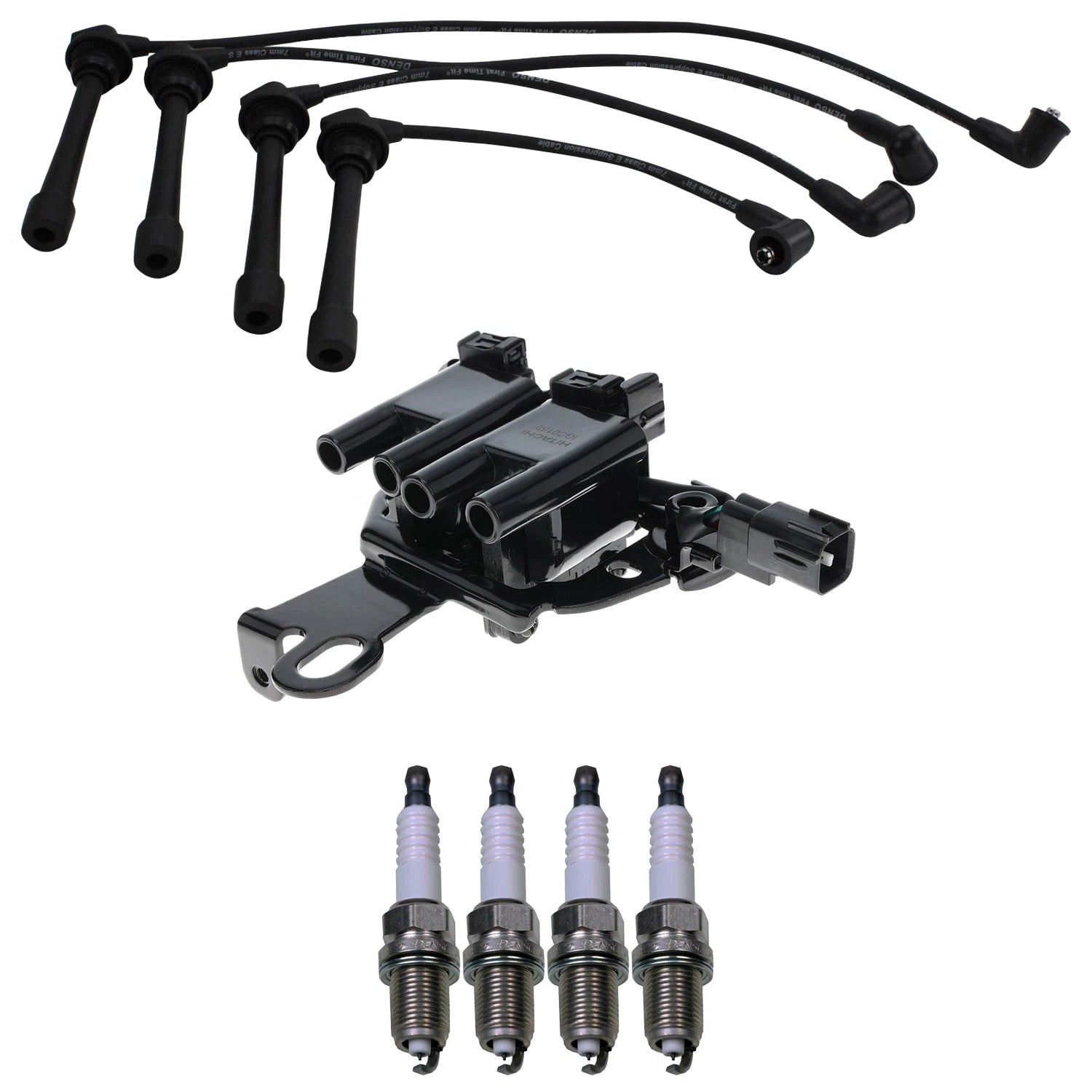 Set of 4 Hitachi Ignition Coils & Denso Iridium Spark Plugs for Spectra L4