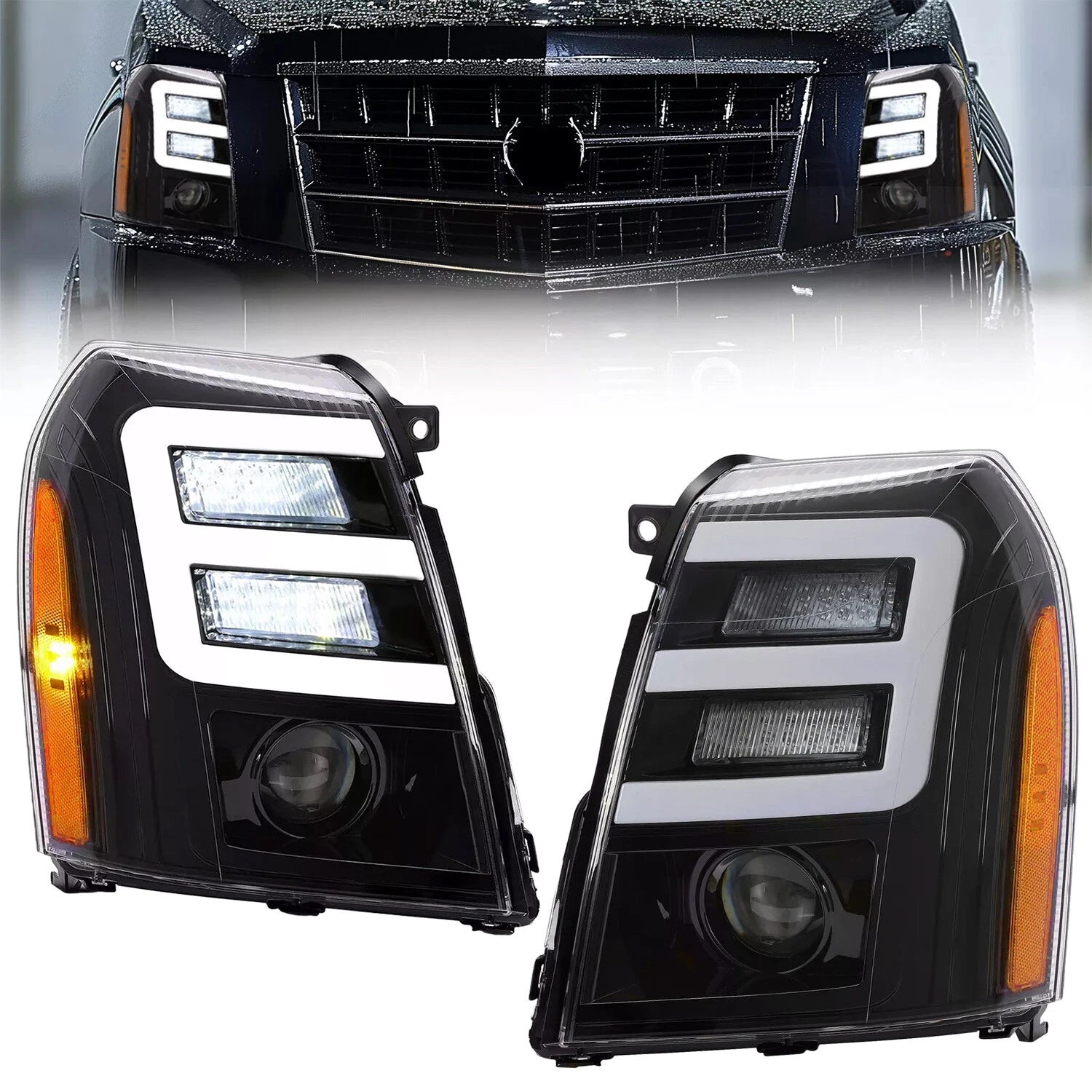HID/Xenon LED DRL Projector Headlights for Cadillac Escalade ESV (2007–2014)