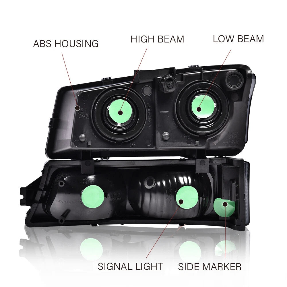 Smoked Corner Headlights and Signal Bumper Lamp for Chevy Silverado (2003–2007)
