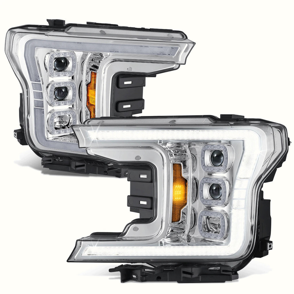 Switchback Sequential LED Headlights for Ford F-150 (2018–2020) Chrome/Amber