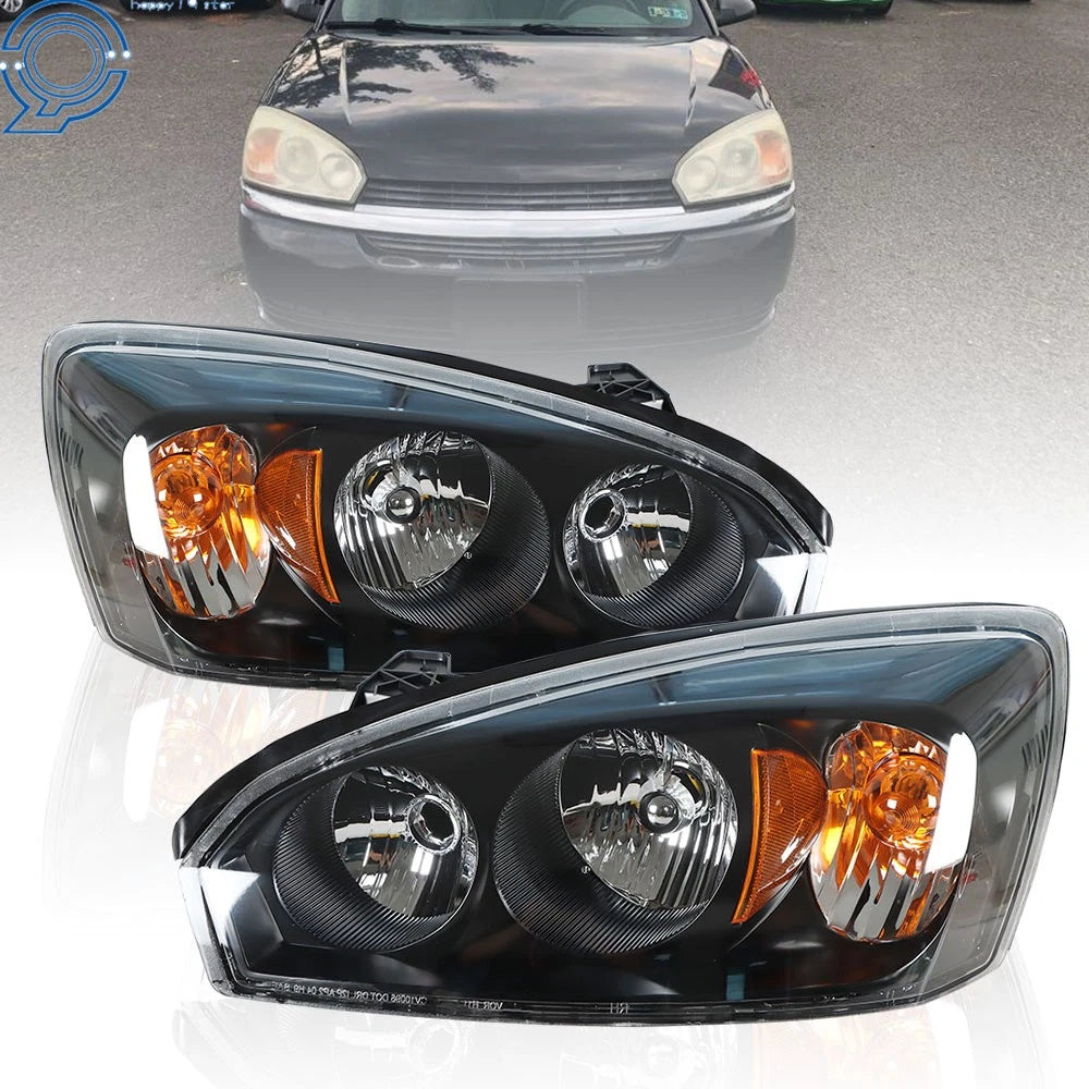 Set of 2 Headlights for Chevy Malibu (2004–2008) Black Housing