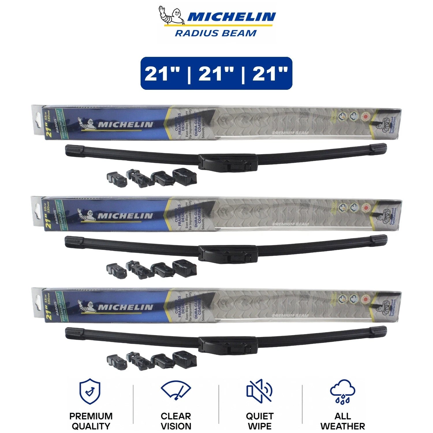 Set of 3 Michelin Radius Beam Wiper Blades for Audi 100 (1989)