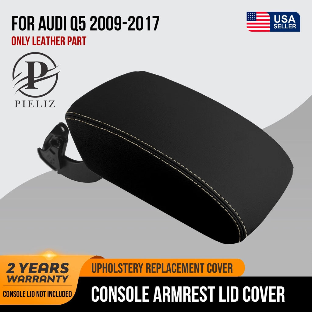 Leather Console Lid Armrest Cover for Audi Q5 (2009–2017) Beige Stitch