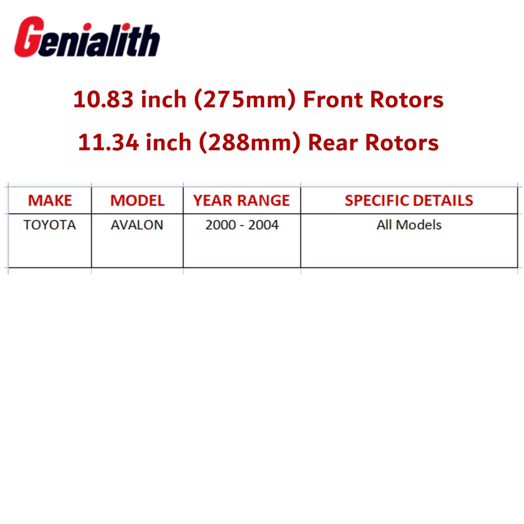 Set of 2 Front + 2 Rear Disc Brake Rotors Pads for 2000-2004 Toyota Avalon