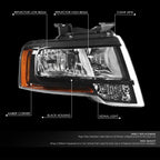 Headlight Lamp for Ford Expedition (2015–2017) OE Style Black/Clear Right
