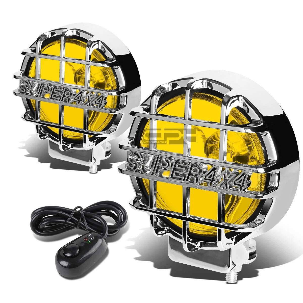 6" Round Bull Bar Fog Light Lamps for Universal Vehicles (Chrome, Yellow Lens)