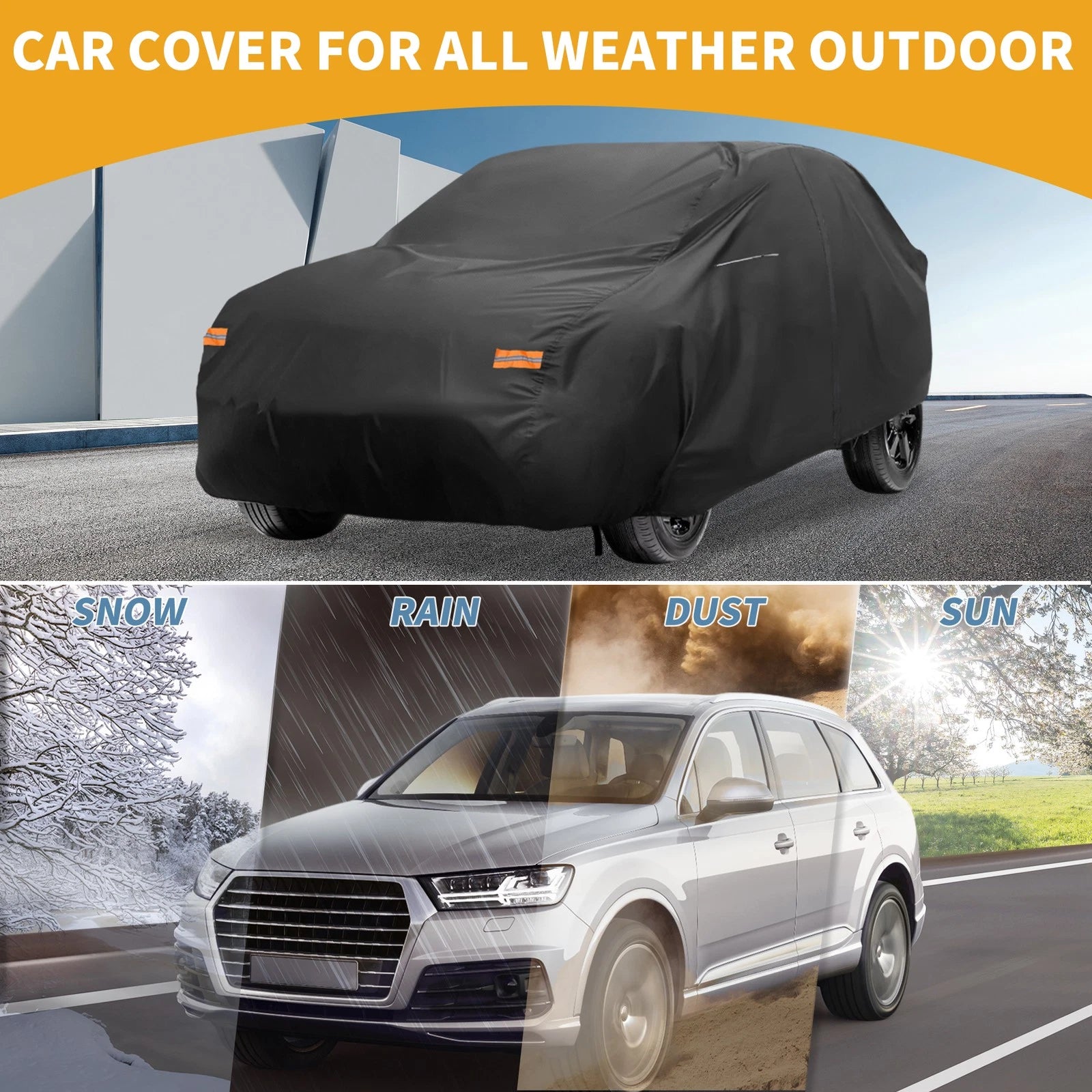 Waterproof Car Cover for Toyota RAV4 (210D-PU, Black, All Weather)