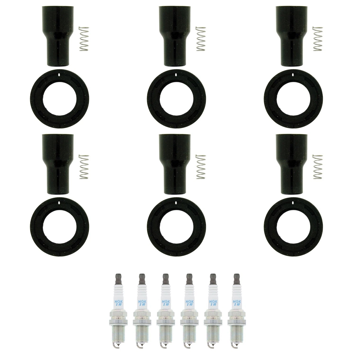 Set of 6 NGK Laser Iridium Spark Plugs & Coil Boots for Camry Highlander RX300 (1999–2006)