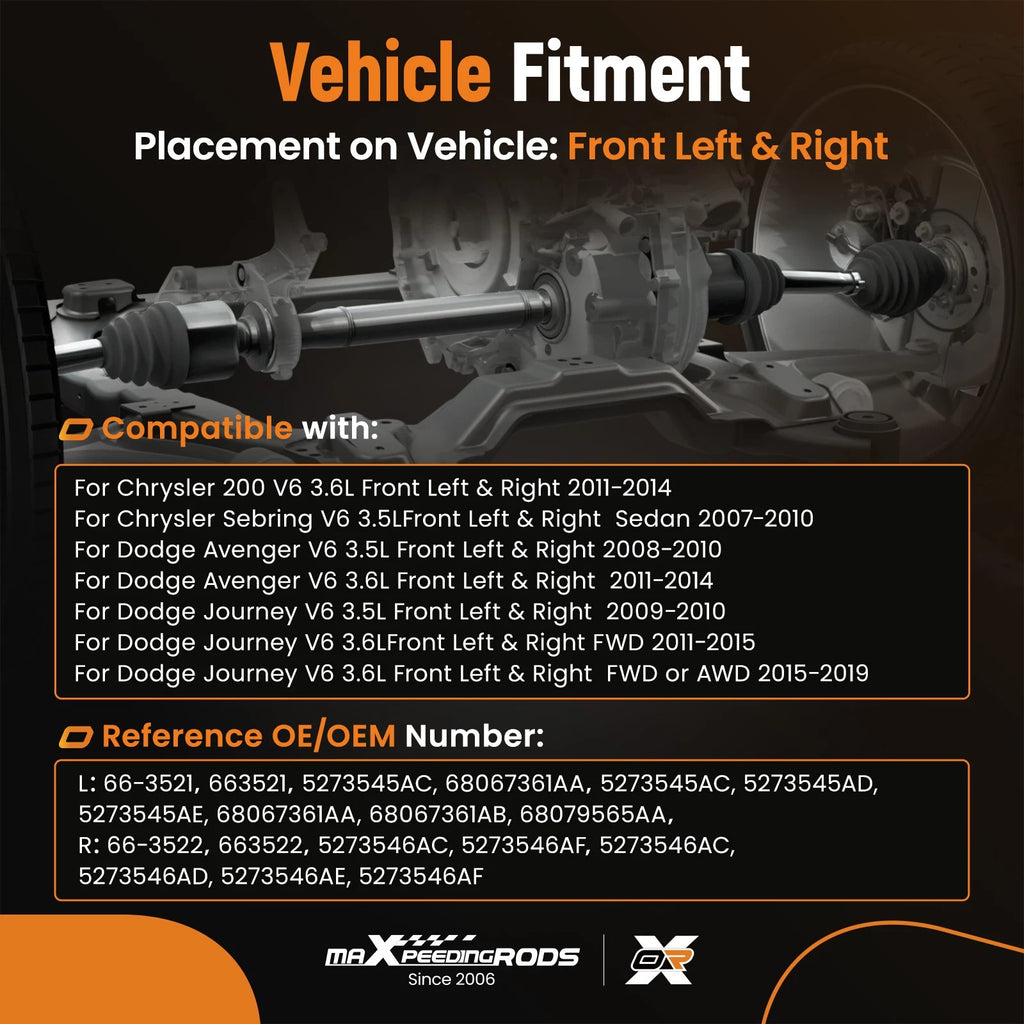 Front Pair CV Axle Assembly for Dodge Journey (2009-2019)
