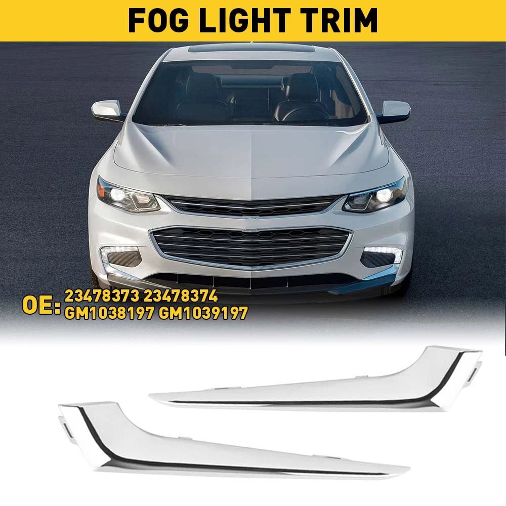 Set of 2 Chrome Fog Light Lamp Trim Strips for Chevrolet Malibu (2016–2018)