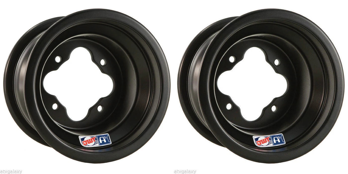 Pair of DWT Black A5 Rolled Lip Rear Wheels Rims 8x8 4/110 for LTZ 400, LTR 450